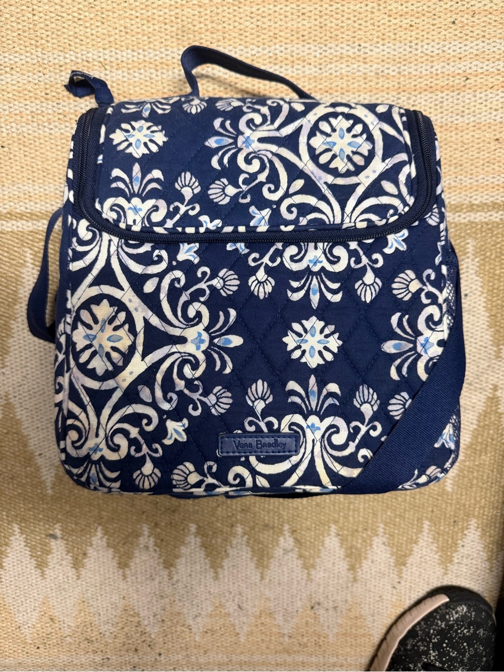 Vera Bradley Navy and White Quilted Floral Cosmetic Crossbody